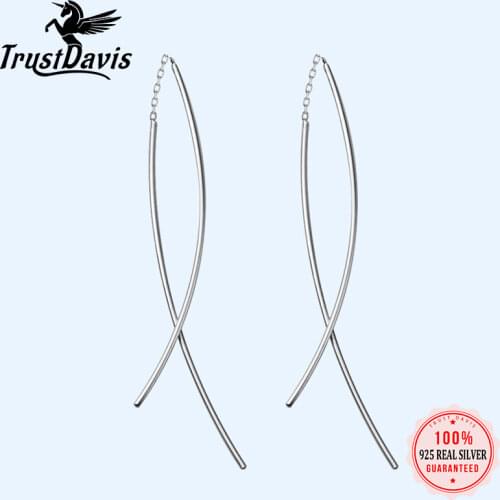 TrustDavis 100% 925 Real Sterling Silver Dangle Earrings 10.5cm Linked Double Stick For Women Girls Jewelry Wholesale DS1426
