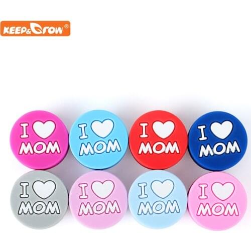Keep&grow 10Pcs I love mom Silicone Beads Baby Products Teething Toys For DIY Jewelry Making BPA Free Mordedor Silicone Beads
