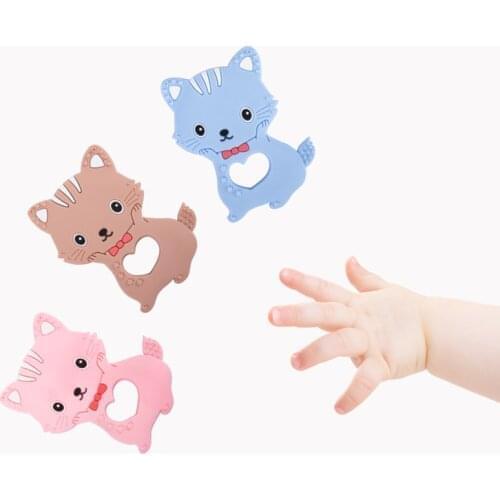 Chenkai 5PCS BPA Free Silicone Cat Teether Dummy Cartoon Pacifier Teething For DIY Infant Smoothing Sensory Bite Toy Accessory