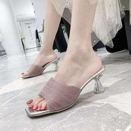 2021 New High-heel Sandals Slides Crystal High Heel Summer Slippers Flip Flops Women Luxury Designer Ladies Street Beach Shoes