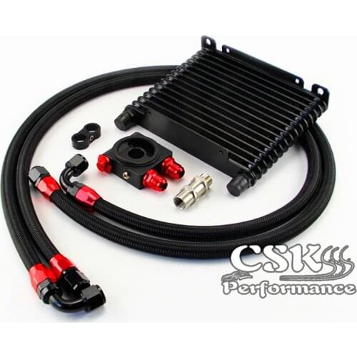 10AN 32MM 15 Rows Universal Engine Oil Cooler+73 degree Thermostat Sandwich Plate kit Black