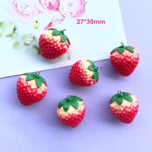 ZALEBABA 10pcs resin strawberry necklace charms very cute keychain pendant necklace pendant for DIY earring