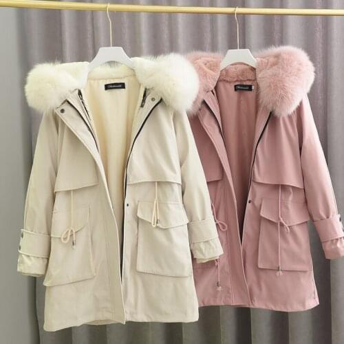 RosEvans Windbreaker Parka Real Fur Coats for Women 2020 Winter New Rex Rabbit Fur Liner Fox Fur Collar Long Coat