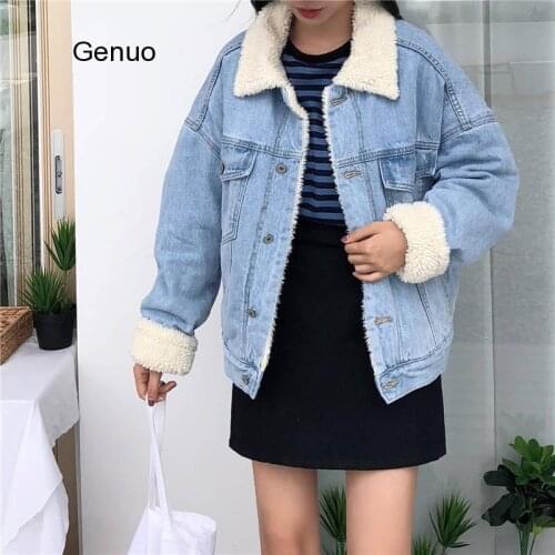 Fashion Denim Winter Jackets Women Loose Warm Top Female Parka Outerwear Casual Autumn Fur Basic Jackets