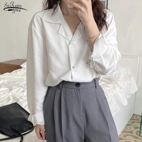 Autumn Gentle Solid Long Sleeve Woman Shirt Elegant Loose Women Blouse Casual Double-Breasted Vintage Tops Female Clothing 16257