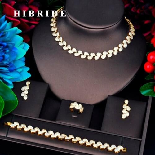 HIBRIDE Elegant Luxury Leaf Shape Design Gold Color Bridal Dubai Jewelry Sets For Women Wedding Accessories Party Gifts N-737