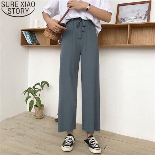 New Elastic Waist Straight Trousers 2021 Spring Summer High Waist Pants Women Korean Style Loose Casual Ankle-length Pants 9953