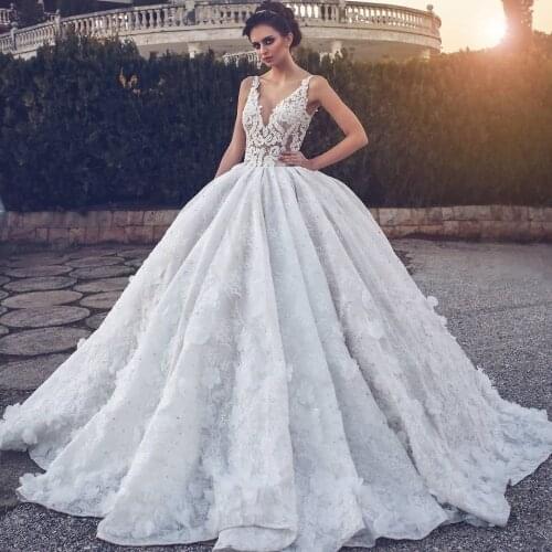 Illusion Appliques Bride Dresses Ball Gown White V-neck Spaghetti Straps Bridal Special Occassion vedstidos de novia