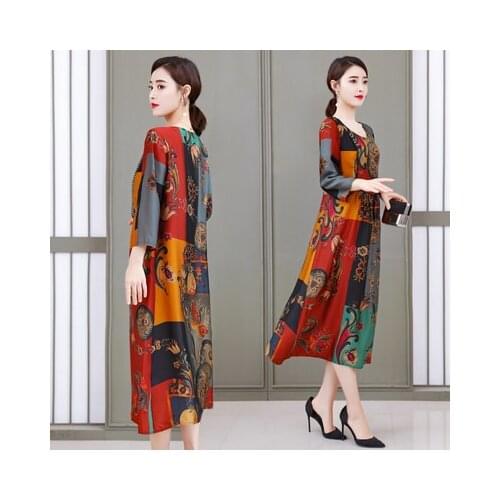 2021 Free Shipping New Spring Summer Silk Dress Women Mulberry Short Sleeve Print Women Work Wear Fashion