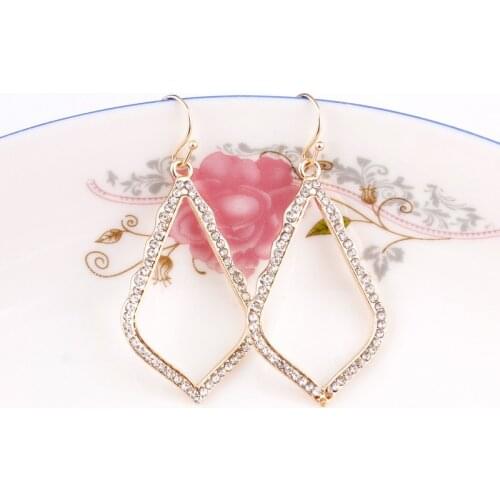 ZWPON 2020 Gold Pave Rhinestone Crystal Cutout Water Drop Earrings for Women Brand Jewelry KS Statement Teardrop Earrings