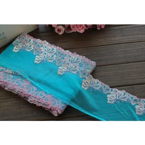 2 Yards Lace Trim Embroidered Cyan Tulle Lace Trim 4.72 Inches Wide High Quality
