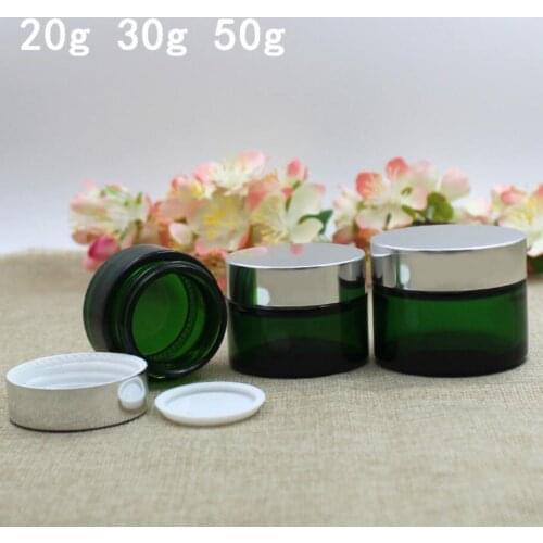 20G green glass bottle/jar for essence/cream/lotion/gel/moisturizer/serum/mask/ cosmetic packing aluminum/plastic lid