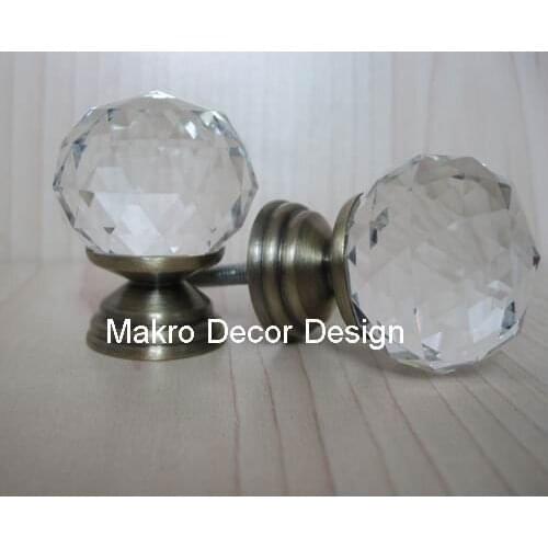 20pcs lot 30MM Clear crystal knobs on antique brass base