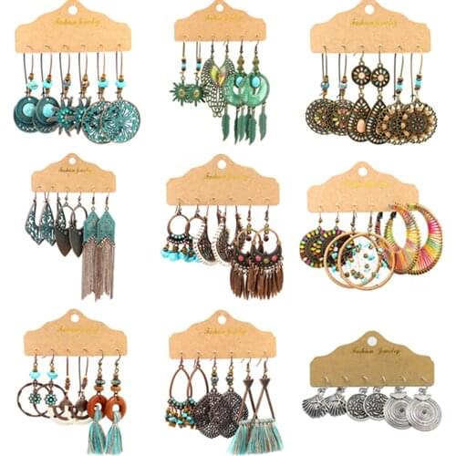 3Pairs/Set Boho Ethnic Tassel Vintage Gold Ethnic Style Hand-Woven Flower Earrings Dangle Jewelry Accessories For Women