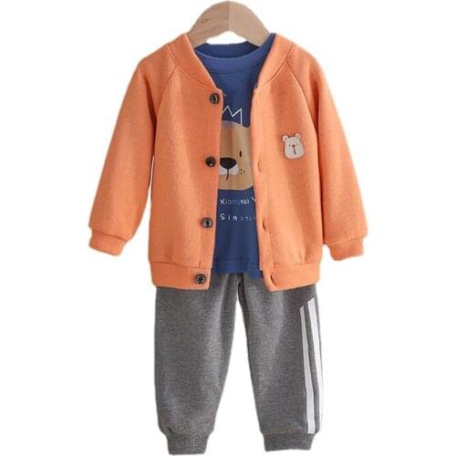 3pcs/set Baby Boy Girl Clothes Cartoon Bear Pullover Coat+T Shirt+Pant Kid Sport Suit for Children Clothing Tracksuit