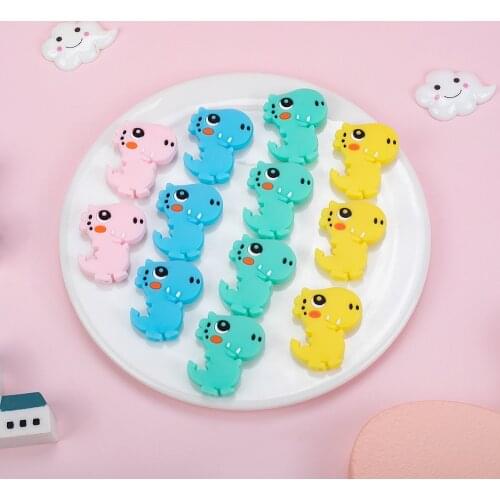 Sunrony 50pcs Dinosaur Baby Rodent BPA Food Free Silicone Teething Nursing Pacifier Clip Silicone Beads