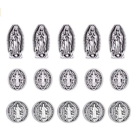 90pcs Mix Alloy Jesus Virgin Mary Religious Wear Saint Benedict Medallion Beads