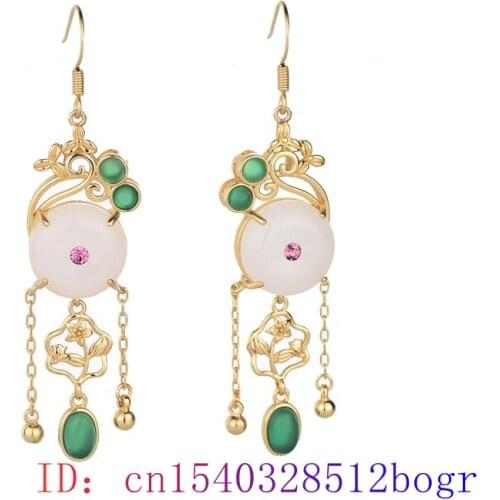White Jade Doughnut Earrings Natural Chalcedony Zircon Agate Women 925 Silver Fashion Jewelry Crystal Gifts Gemstone Amulet