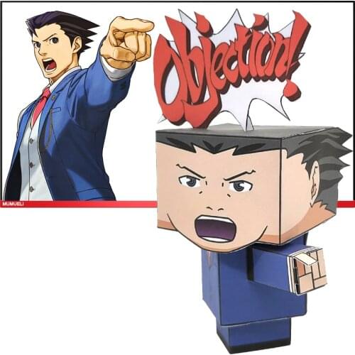 No-glue Gyakuten Saiban Phoenix Wright Cute Mini 3D Paper Model Papercraft Anime Figure DIY Cubee Kids Adult Craft Toys CS-043