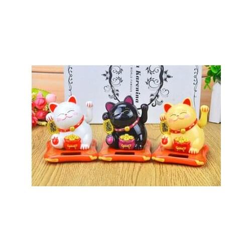 Small car reception desk creative gift cat solar powered beckoning creative decoration Home sculpture statue