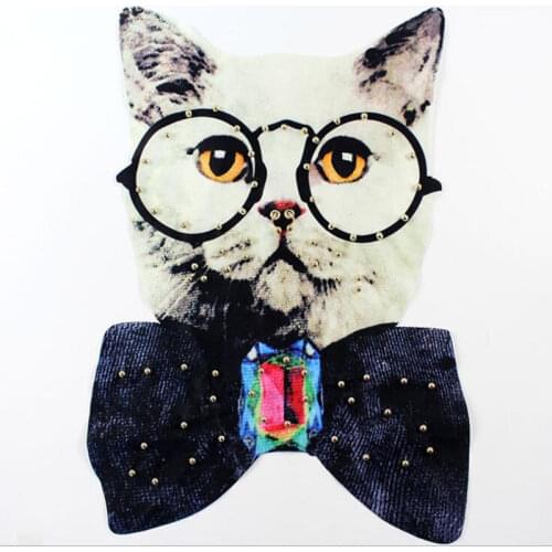 Large Patch Cat Printed Fabric Applique Stick Clothes Decorate Accessories DIY