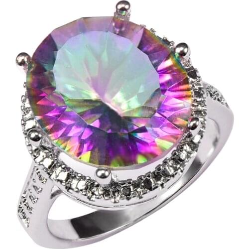 Factory price Huge Rose Rainbow Crystal Zircon 925 Sterling Silver Charming Ring For Women Size 6 7 8 9 10 11 F1463