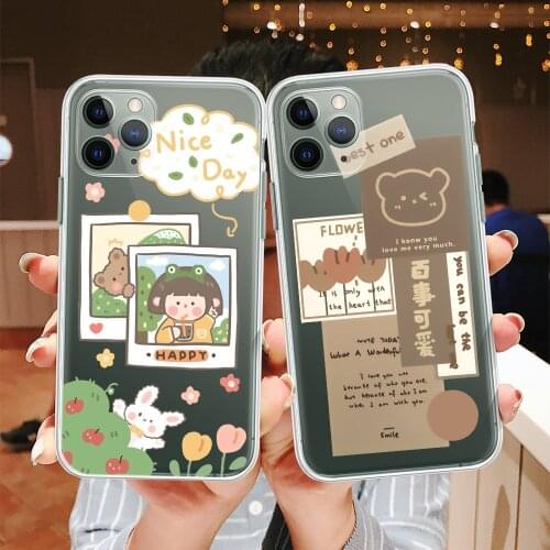 Retro chocolate smile sweet bear art Phone Case For iPhone 12 11 Pro Max XR Xs Max 7 8 Plus X 12 mini 7Plus case Cute soft Cover
