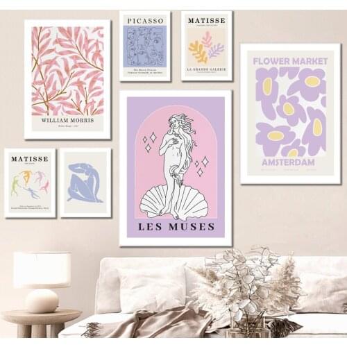 Flower Market Nordic Posters Prints Coral Naked Girl LES MUSES Abstract Matisse Art Canvas Painting Wall Pictures Bedroom Decor