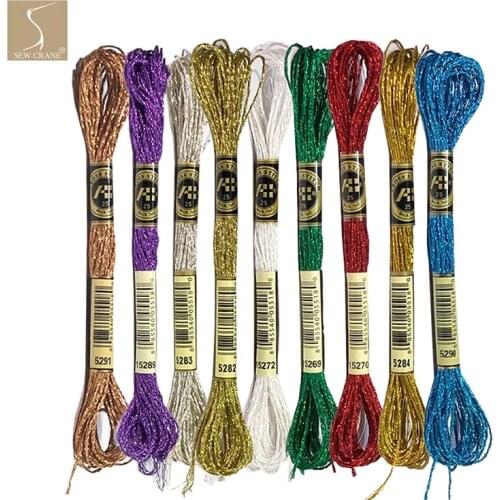 Metallic Gold Embroidery Floss Pack Multicolour Cross Stitch Thread, 12-Strand, 8.7 Yards, 9 Skeins