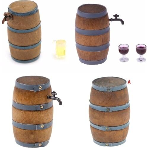 Mini Wooden Red Wine Barrel Miniature Beer Barrel Beer Cask Beer Keg for Dolls House Decoration 1:12 Scale Dollhouse Accessories