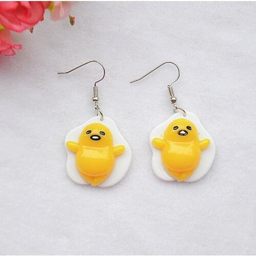 Childrens creative simulation Earrings personality funny eggshell fried eggs boast cool wind yellow leisure Ear Hook Earrings