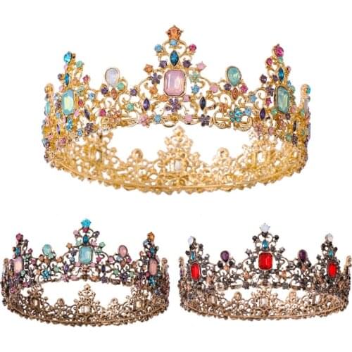 Jeweled Baroque Queen Crown - Rhinestone Wedding Tiaras and Crowns for Women, Black Costume Party Hair Accessories with Ruby