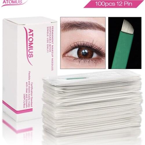 100pcs 12pins Permanent Make Up Needle Agujas De Microblading Tebore Eyebrow Micro Needling Tattoo Naald Laminas Para Tebori