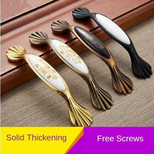 Zinc Alloy Ceramic Furniture Door Handle Antique Green Bronze Cabinet Door Handle Wardrobe Drawer Knobs Home Decoration Luxury