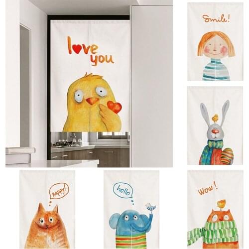 Cartoon Fabric Door Curtain Partition Curtain Bedroom Household Bathroom Toilet Half Panel Curtain Non Perforated