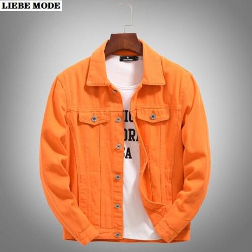 Mens Bomber Denim Jacket Spring Autumn Streetwear Purple Orange Jeans Jackets for Men Korean Casual Cowboy Cotton Outerwear