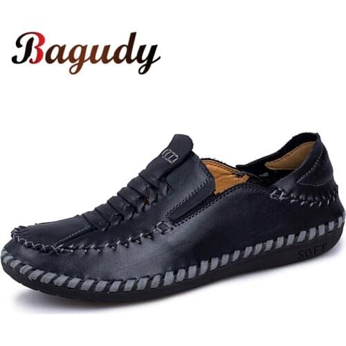 2020 Genuine Leather Mens Loafers Men Moccasin Causal Shoes Flat High Quality Comfortable Men Hand Made Boat Shoes Size 38-44