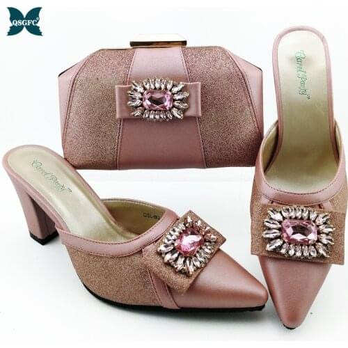 2020 New Women Shoes and Bag Set African Wedding Sandals Italian design Ladies Shoes with Matching Bags Set in Pink Color
