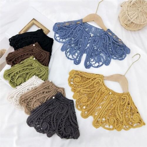 2021 New Fake Collar Shawl Flower Crochet Lace False Collars Shirt Women Detachable Collar Half Shirt Faux Collar Shawl Scarf