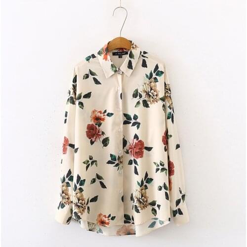 New Fashion Women Rose Floral Print Chiffon Blouses Long Sleeve Casual Korean Style Shirt Womens Tops Autumn Blusas Mujer 2021