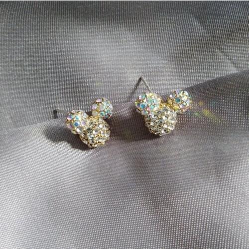 Wholesale S925 Silvery Needle Mouse Cute Ear Stud Immortal Full Crystal Small Short Female Earrings Wholesale