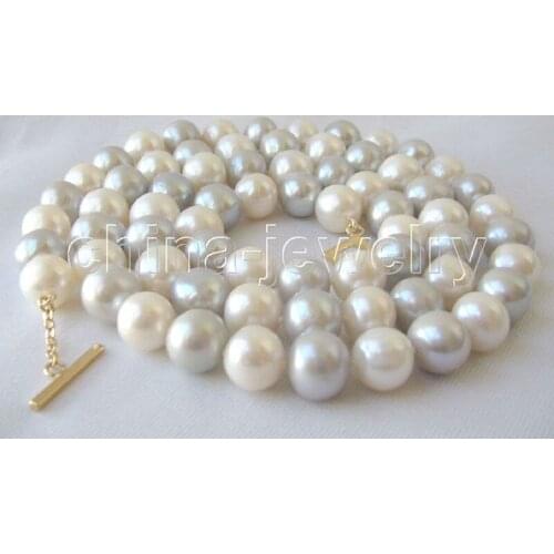 P3332 - 32" 10-11mm white gray round freshwater pearl necklace - free shipping