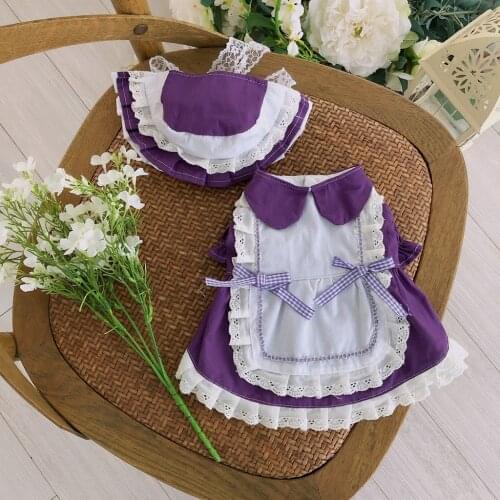 Dog Dress Cotton Cute Maid Skirt Doll Collar Pet Lolita Hat Summer Small Dog Clothes Chihuahua Bichon Teddy Poodle Cat Clothing