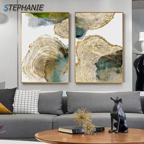 Nordic Poster and Print Wall Art Abstract Green Leaf Golden Vein Ring Canvas Painting for Living Room Tableau Decoration Salon