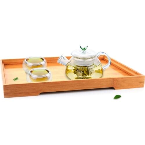 Transparent Small Glass Teapot & 2PC Cute Double Wall Glass Teacup & Tea Tray