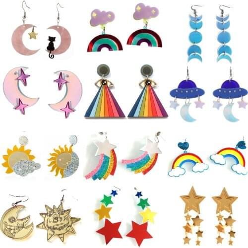 Rainbow Acrylic Earrings For Women Star Moon Unicorn Cat Glitter Powder Letter Long Tassel Drop Earings Fashion Jewelry 2020 New