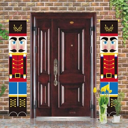 Christmas Decoration Hanging Door Banner Nutcracker Soldier Character Porch Sign Background Banner For Family Christmas Door