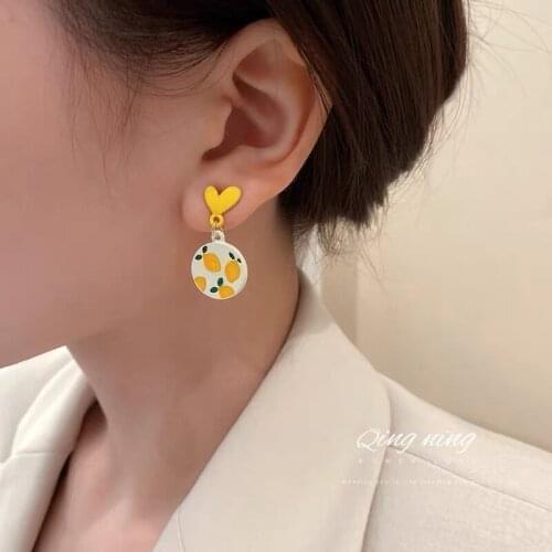 Fresh Summer Yellow Lemon Earrings Design Peach Heart Love Sweet Girl Earrings Niche New Accessories for Women