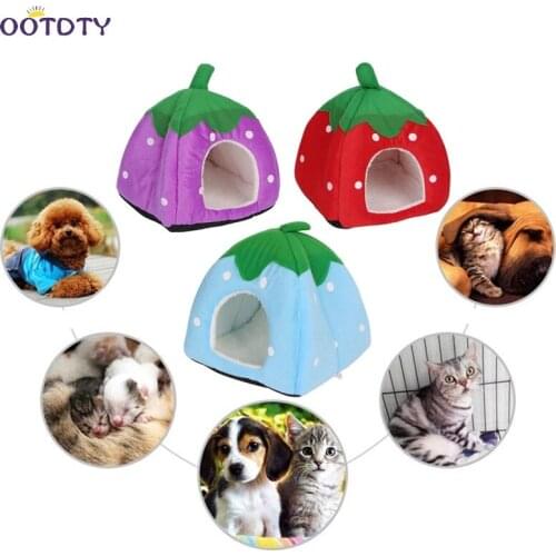 Foldable Strawberry Pet Bed Dog Cat Kitten Puppy Cave Kennel House with Mat MAR24_15