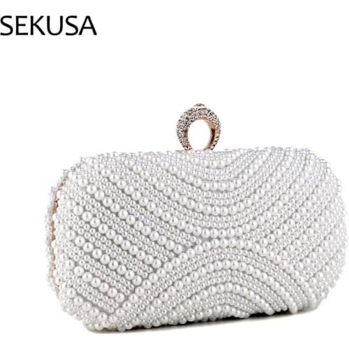 Wedding Bridal Women Clutch Pearl Vintage Style Small Evening Bags Luxury 2020 New Female Ring Metal Handbags For Party